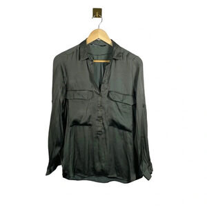 Zara Women’s Satin Button Front Blouse in Olive Green Size S